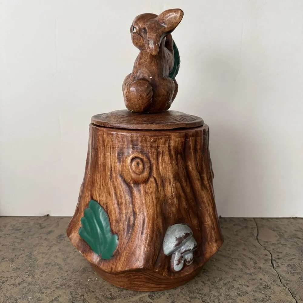 Vintage California Original Bunny On Tree Stump Cookie Jar #2620 1970's